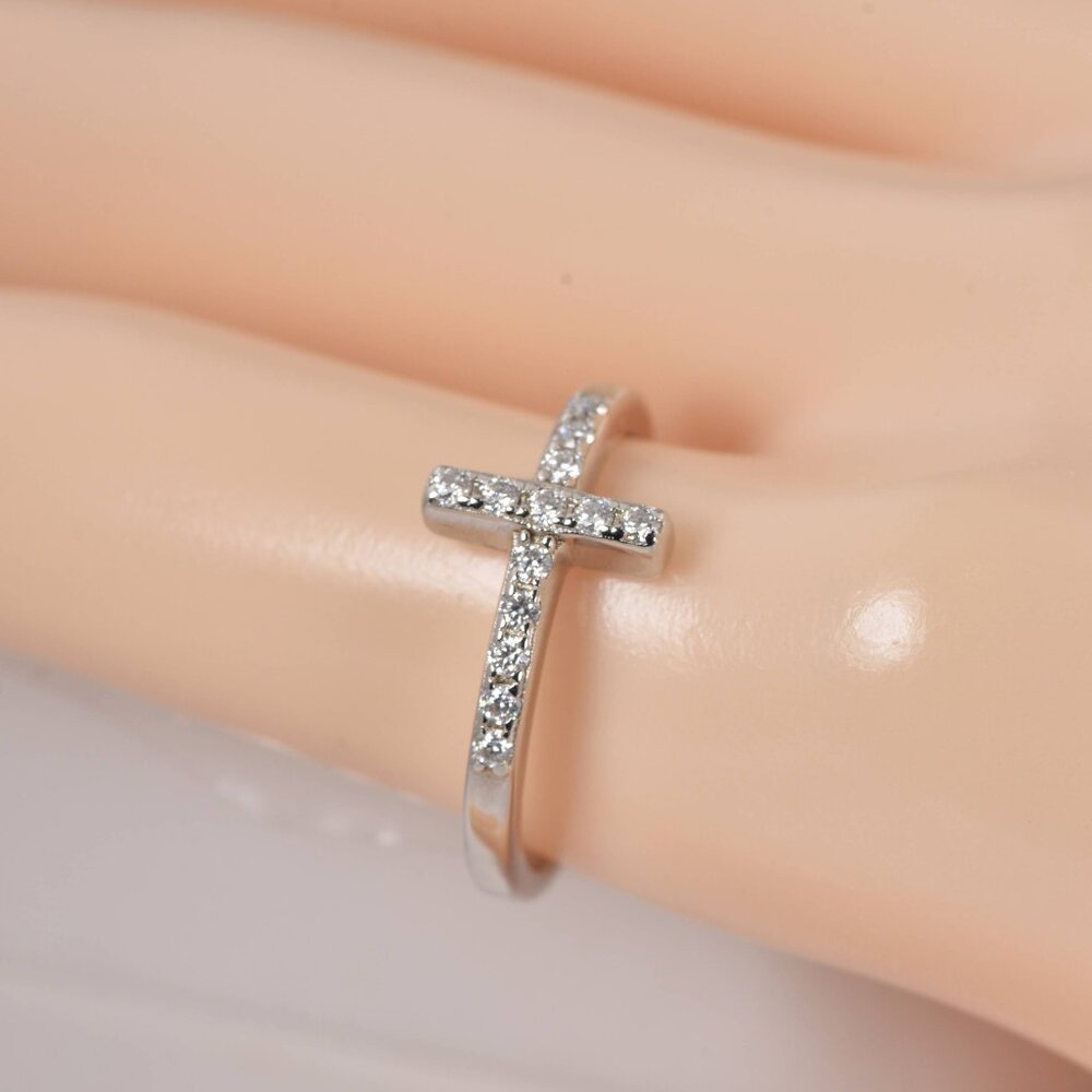 All Moissanite Cross Ring 925 Sterling sz 6